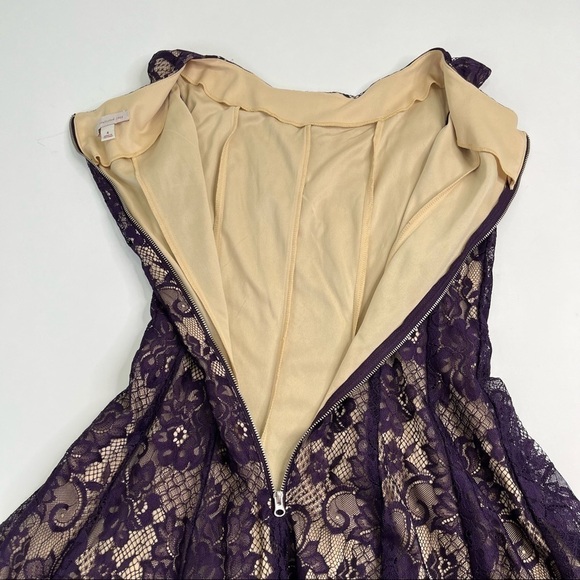 CB Plum Purple Lace Overlay Nude Lining Sleeveless Fancy Fit & Flare Short Dress - Picture 9 of 12